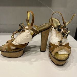 Giuseppe Zanotti crystal embellished suede tan sandal size 37